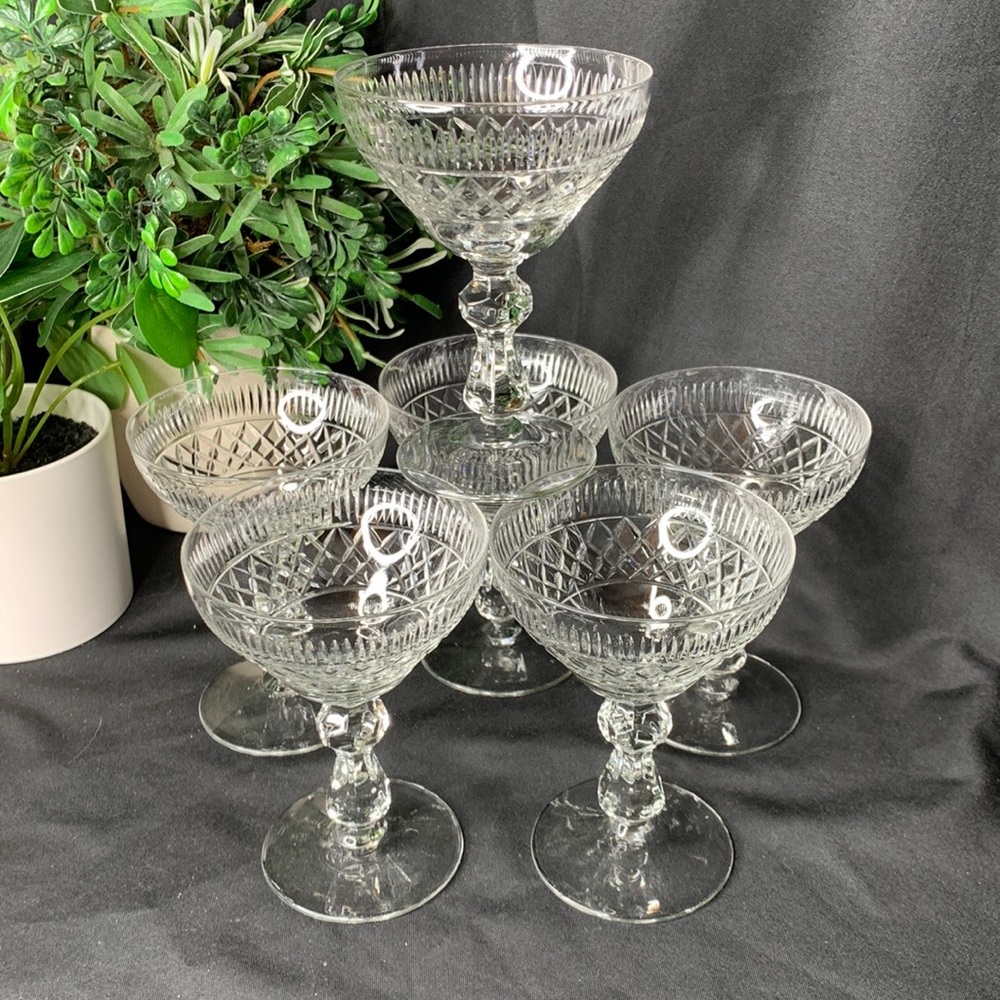 Beautiful set of 6 vintage Cut champagne /sherbet glasses by Bryce Glass Company